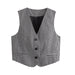 Color-Multi-Autumn Winter Black White Lattice Pattern Sleeveless Coat Women Office Casual Button Vest-Fancey Boutique