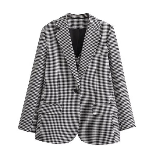 Color-Autumn Winter Niche Plaid Pattern Wide Double Breasted Blazer-Fancey Boutique