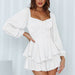 Color-Solid Color Women Autumn Clothes Square Collar Lantern Long Sleeve One-Piece Ruffled Romper-Fancey Boutique