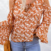 Color-Multi-1-Orange Tie Neck Cold Shoulder Flare Sleeve Floral Blouse-Fancey Boutique