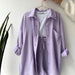 Color-Purple-Spring Summer Casual Solid Color Shirt Shorts Two Piece Set Women-Fancey Boutique