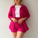 Color-Spring Summer Casual Solid Color Shirt Shorts Two Piece Set Women-Fancey Boutique