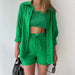 Color-Spring Summer Casual Solid Color Shirt Shorts Two Piece Set Women-Fancey Boutique