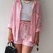 Color-Pink-Spring Summer Casual Solid Color Shirt Shorts Two Piece Set Women-Fancey Boutique