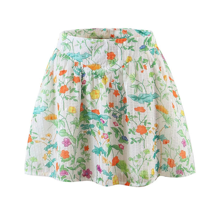 Color-F00170729 Seaside Vacation Small Floral Pleated Waist Tight Skirt-Fancey Boutique