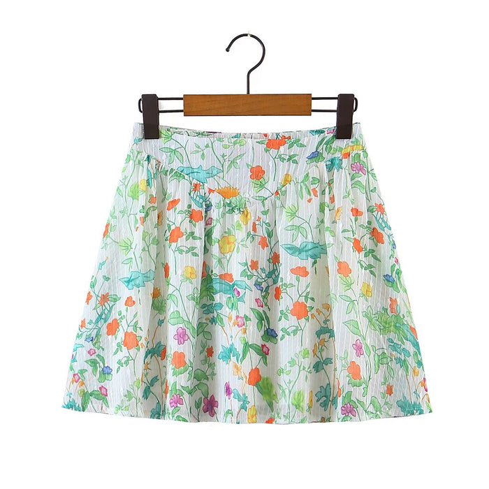 Color-F00170729 Seaside Vacation Small Floral Pleated Waist Tight Skirt-Fancey Boutique