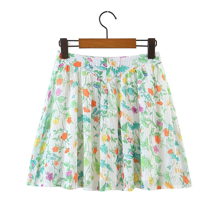 Color-F00170729 Seaside Vacation Small Floral Pleated Waist Tight Skirt-Fancey Boutique