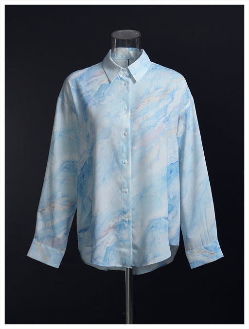 Color-Abstract Printing Shirt Women Loose Trendy Draping Idle Chic Fashionable Long Sleeve Shirt-Fancey Boutique