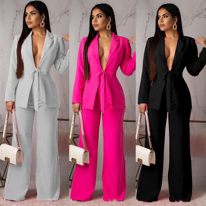 Color-Waist-Controlled Lace-up Small Suit Casual Professional Women Two-Piece Suit Blazer-Fancey Boutique