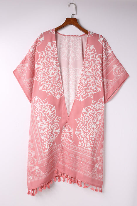 Color-Pink-Brown Anja Tassel Kimono-Fancey Boutique