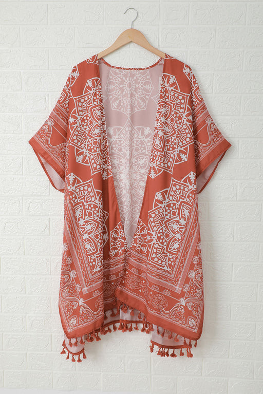 Color-Red-Brown Anja Tassel Kimono-Fancey Boutique