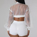 Color-Women Organza Top Solid Color Shorts Elegant Two Piece Set-Fancey Boutique