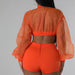 Color-Women Organza Top Solid Color Shorts Elegant Two Piece Set-Fancey Boutique