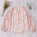 Color-Light pink-Multicolor Floral Print V Neck Long Puff Sleeve Top-Fancey Boutique