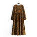 Color-Women Printed Fringed Long Sleeved Dress Maxi Dress-Fancey Boutique