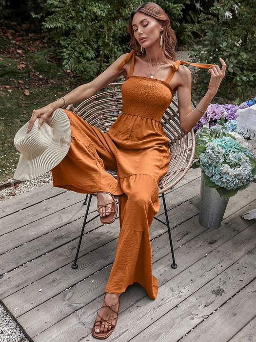 Color-Women Summer Ruffled Tether Wide Legs Jumpsuits-Fancey Boutique