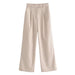 Color-Fall Women Casual Beige Bow Tie Linen Shirt Wide Leg Pants Set Set-Fancey Boutique