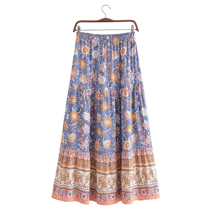 Color-Early Winter Women Positioning Floral Elastic Waist Mid Length Skirt-Fancey Boutique