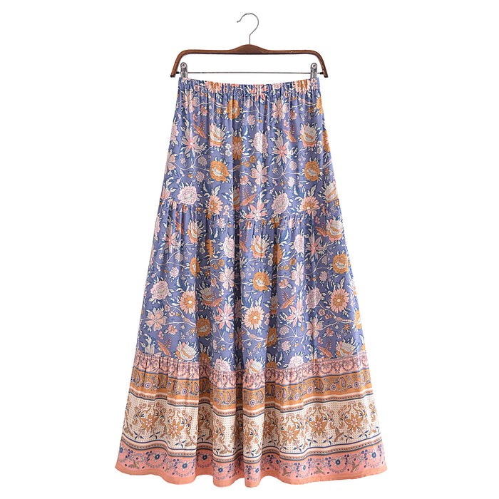 Color-Early Winter Women Positioning Floral Elastic Waist Mid Length Skirt-Fancey Boutique