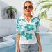 Color-Green-Summer Women Trending Unique Collared Floral Print Short Sleeve Plus Size T shirt Top-Fancey Boutique