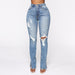 Color-Split Jeans Women Arrival Blue Washed Ripped High Waist Stretch Jeans-Fancey Boutique