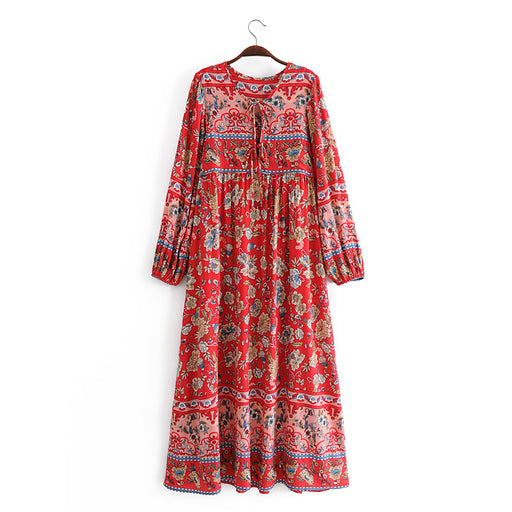 Color-Women Sleeves Dress Printed Waist-Controlled Large Swing-Fancey Boutique