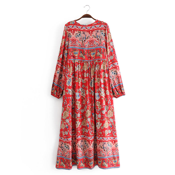 Color-Women Sleeves Dress Printed Waist-Controlled Large Swing-Fancey Boutique