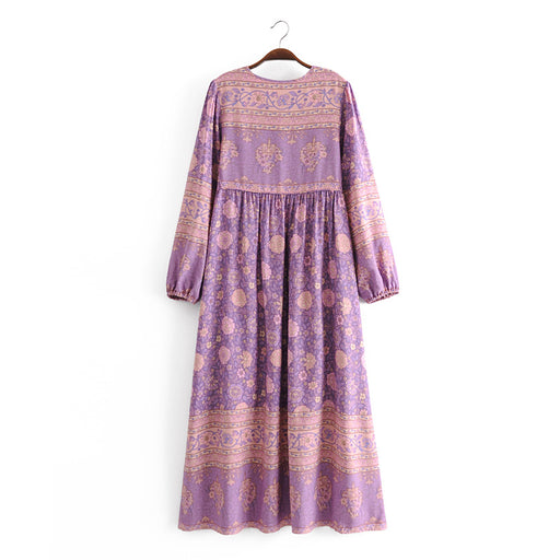 Color-Autumn Women Clothing Rayon Positioning Floral Long Sleeve Loose Dress-Fancey Boutique