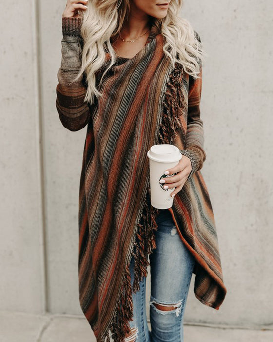 Color-Autumn Winter Women Clothing Mid Length Plaid Coat Sweater Knitwear Women-Fancey Boutique