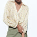 Color-Summer Polo Collar Design Lantern Sleeve Loose Top Floral Print Shirt-Fancey Boutique