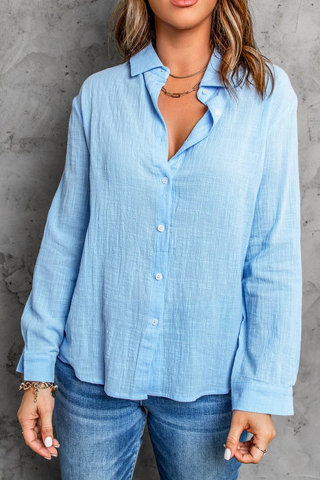 Color-Sky Blue Textured Solid Color Basic Shirt-Fancey Boutique