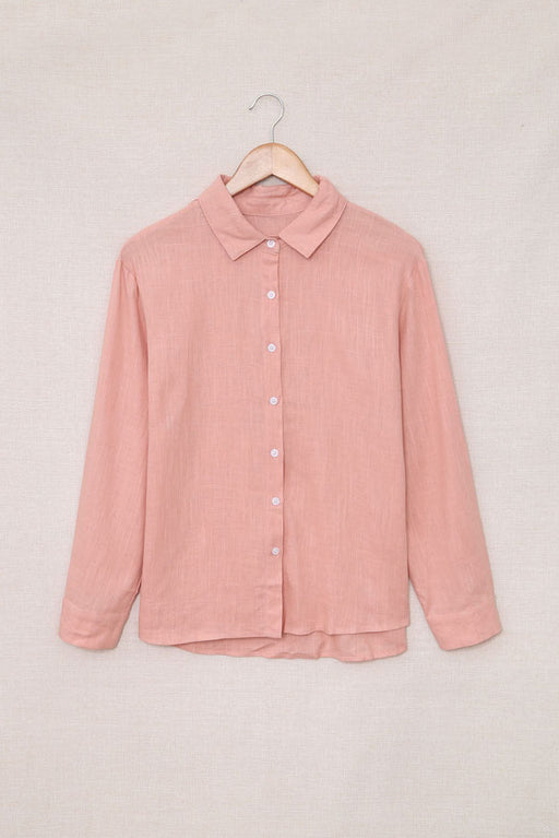 Color-Pink-Sky Blue Textured Solid Color Basic Shirt-Fancey Boutique