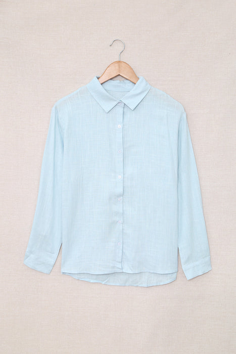 Color-Blue-Sky Blue Textured Solid Color Basic Shirt-Fancey Boutique