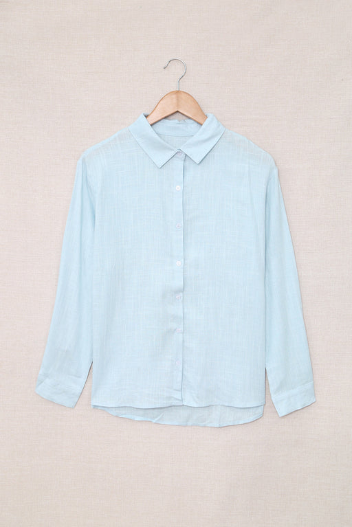 Color-Blue-Sky Blue Textured Solid Color Basic Shirt-Fancey Boutique