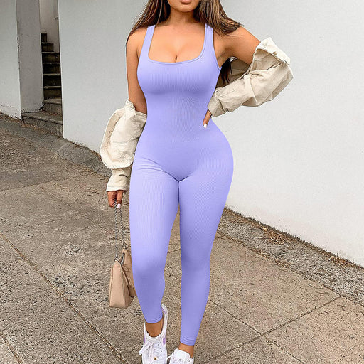 Color-Women Clothing Sleeveless Vest Jumpsuit Thread Square Collar Hip Raise Slim Fit Sexy Jumpsuit-Fancey Boutique