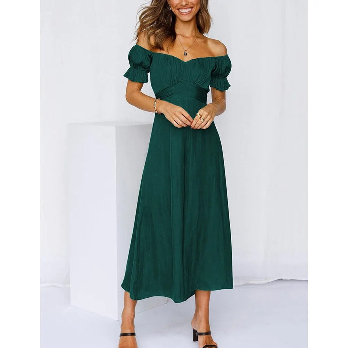 Color-Spring Summer Women Clothing Solid Color off-the-Shoulder Jumpsuit-Fancey Boutique