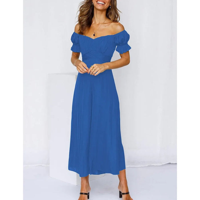 Color-Spring Summer Women Clothing Solid Color off-the-Shoulder Jumpsuit-Fancey Boutique