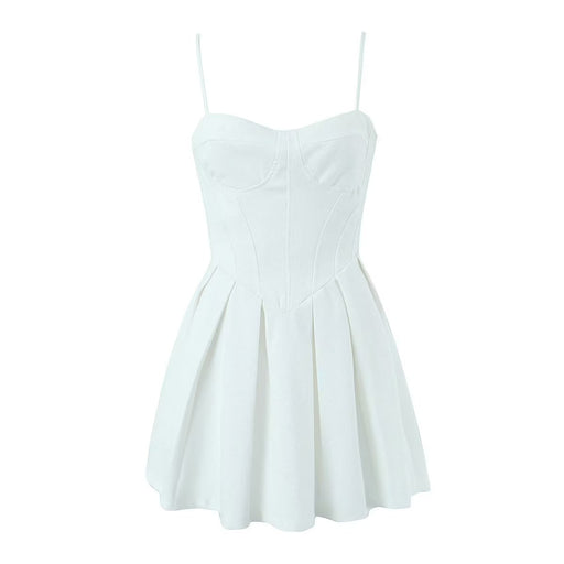 Color-【MOQ-5 packs】 Spring Fashionable White Ultra Short Suspender High Waist Slim Fit Backless Dress-Fancey Boutique