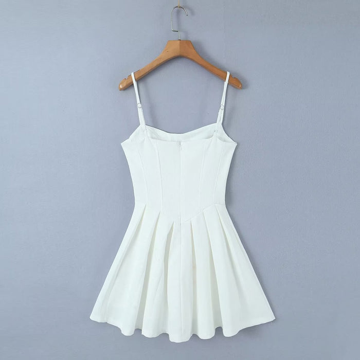 Color-【MOQ-5 packs】 Spring Fashionable White Ultra Short Suspender High Waist Slim Fit Backless Dress-Fancey Boutique