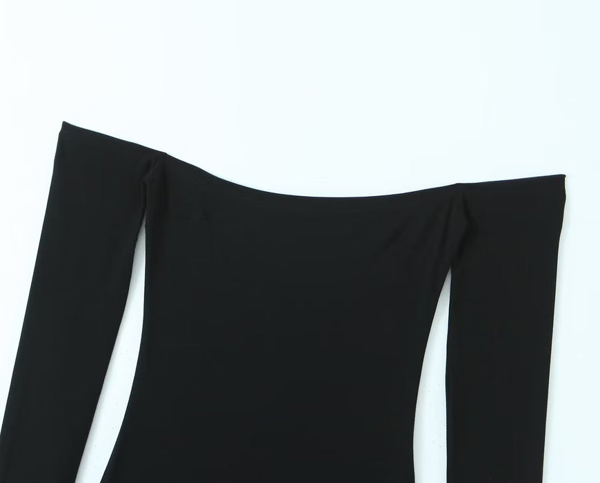 Color-Basic Square Collar Slit Knitted Dress Elegant Slim Solid Color Dress-Fancey Boutique