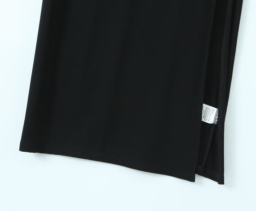 Color-Basic Square Collar Slit Knitted Dress Elegant Slim Solid Color Dress-Fancey Boutique