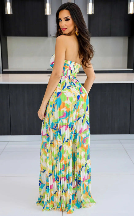 Color-Sleeveless Chest Wrapped Printed Trousers Summer High Waist Pleated Jumpsuit-Fancey Boutique