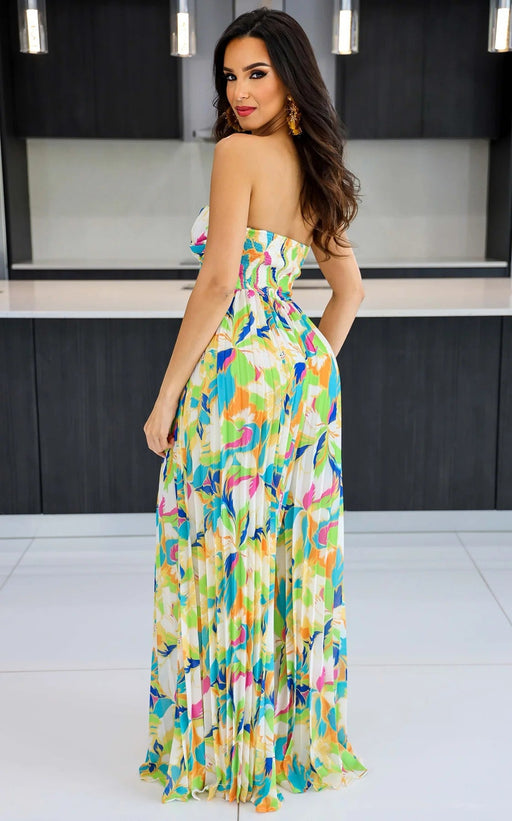 Color-Sleeveless Chest Wrapped Printed Trousers Summer High Waist Pleated Jumpsuit-Fancey Boutique