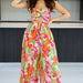 Color-Sleeveless Chest Wrapped Printed Trousers Summer High Waist Pleated Jumpsuit-Fancey Boutique