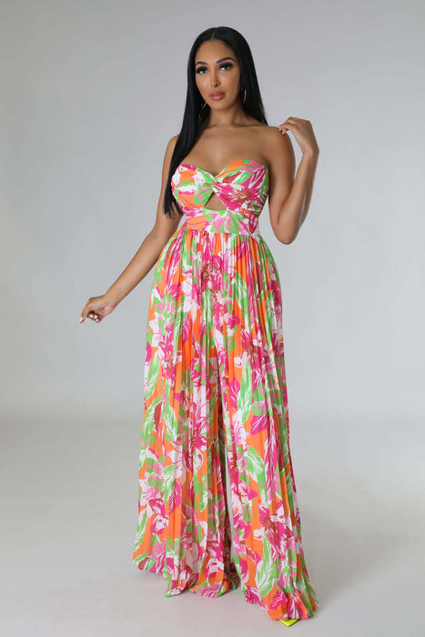 Color-Sleeveless Chest Wrapped Printed Trousers Summer High Waist Pleated Jumpsuit-Fancey Boutique