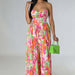 Color-Sleeveless Chest Wrapped Printed Trousers Summer High Waist Pleated Jumpsuit-Fancey Boutique