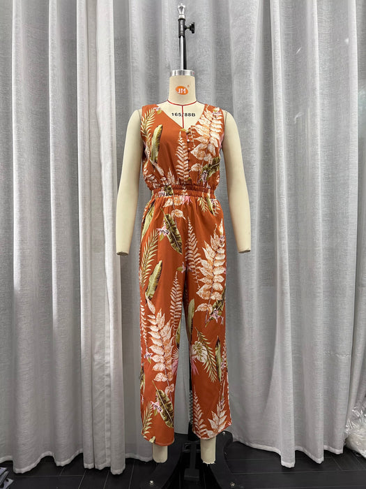 Color-Summer Women Clothing Printing Collared Long Sleeve Jumpsuit Pants-Fancey Boutique