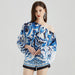 Color-Blue-Women Spring and Summer Elegant Socialite Off shoulder Long sleeved Top High Waist Printed Shorts Printed Two piece Set-Fancey Boutique