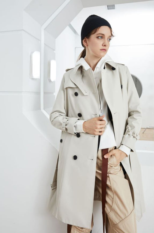 Color-Element Autumn Winter Khaki Mid Length Trench Coat Slim Fit Slimming Elegant Trench Coat Women-Fancey Boutique