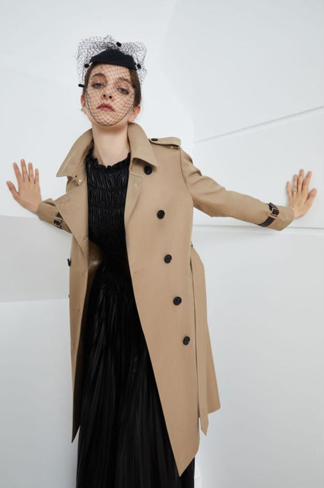 Color-Element Autumn Winter Khaki Mid Length Trench Coat Slim Fit Slimming Elegant Trench Coat Women-Fancey Boutique